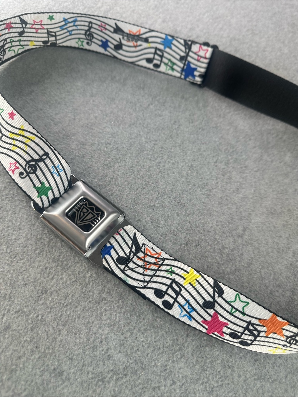 Unisex Buckle Down Music Note Seatbelt Belt Adjustable Colorful Music Staff Star